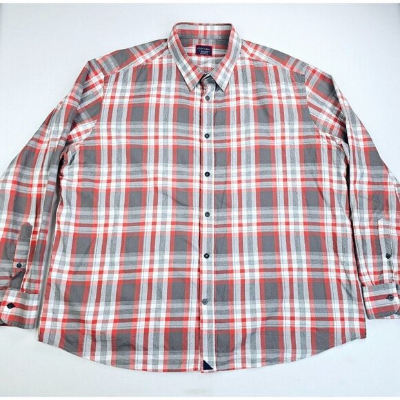 Untuckit Size 3XL Mens Gray White Red Check Long Sleeve Cotton Logo Shirt - Picture 5 of 10